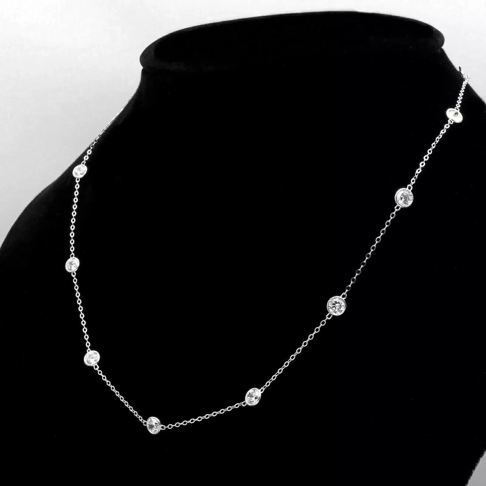 3Ct Round Lab Created Diamond Bezel Set Station Necklace 18″ 14k White Gold Over