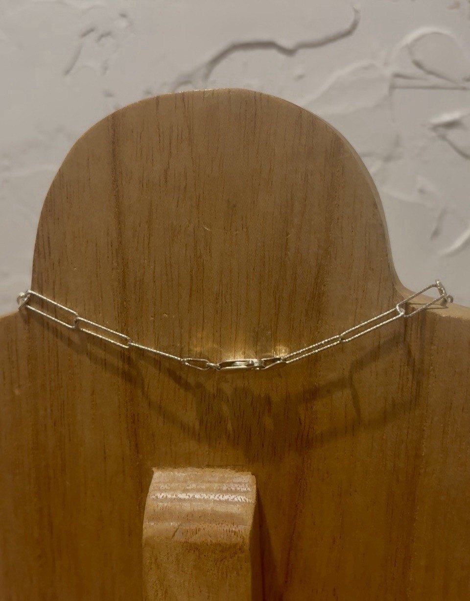 Sterling Silver Etched Paperclip Dolphin Necklace with Lapis Crystal Point Italy