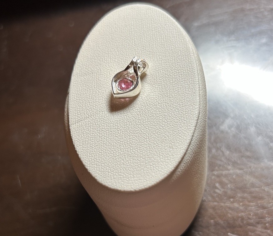 Sterling Silver Pendant Pink Clear Stone Marked 925 Sparkling