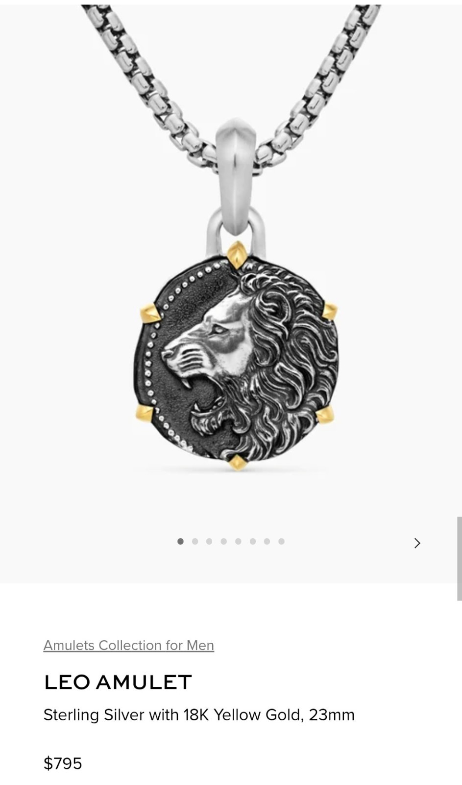 David Yurman LEO Amulet Pendant Sterling Silver with 18K Yellow Gold, 23mm $795