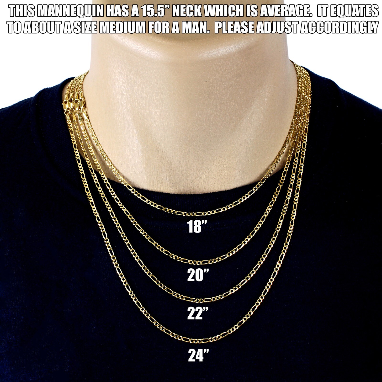 Guaranteed Genuine Solid 10K Gold Figaro 3+1 Link Chain Necklace All Sizes