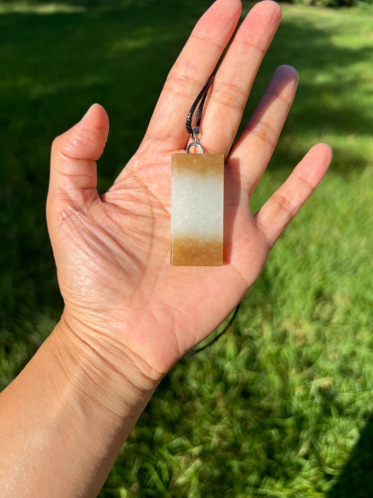 Genuine 100% Natural Nephrite Jade Golden Brown Wushi Plaque 无事牌 Pendant H394 6