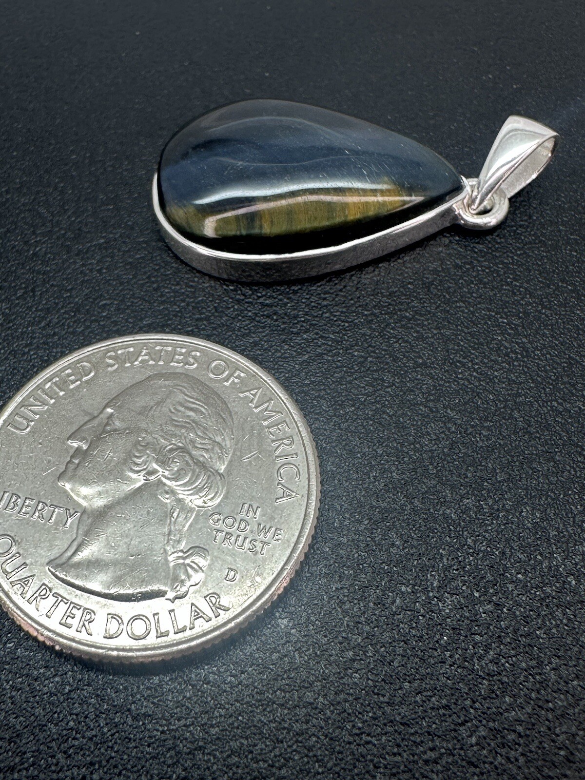 Sterling Silver Unknown Black Stone Pendant Teardrop 1.25” Tall