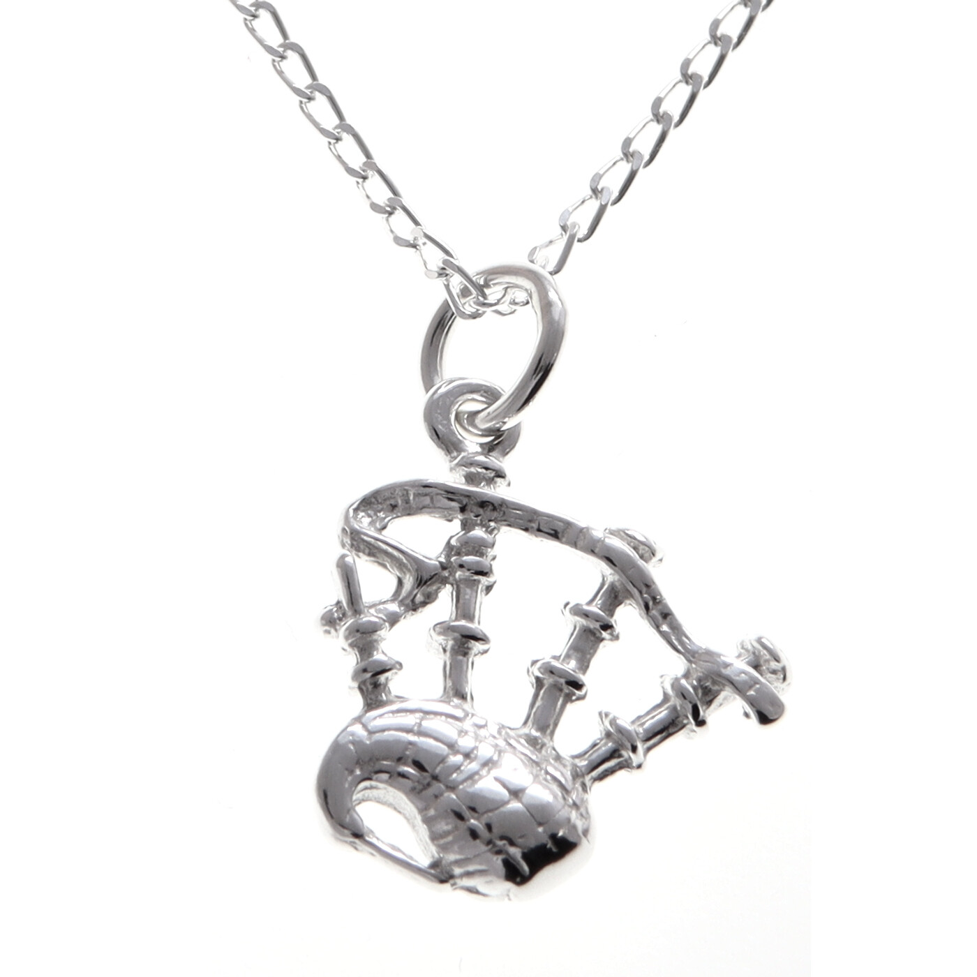 Scottish Necklace – Sterling Silver Bagpipes Pendant with 18″ Silver Chain & Box