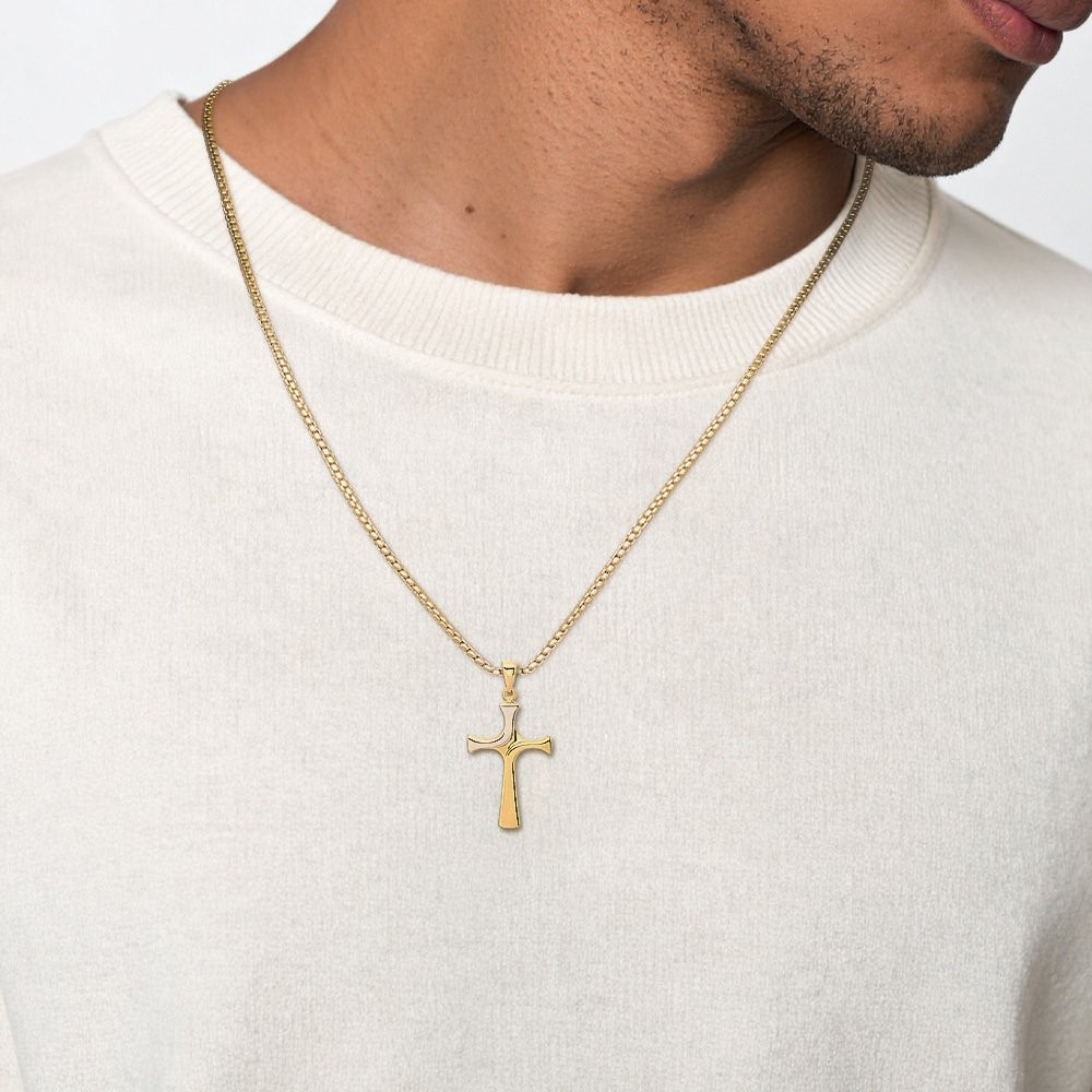 14K Solid Yellow Gold Extra Large Cross Pendant Necklace 39mm 1-1/2 inch