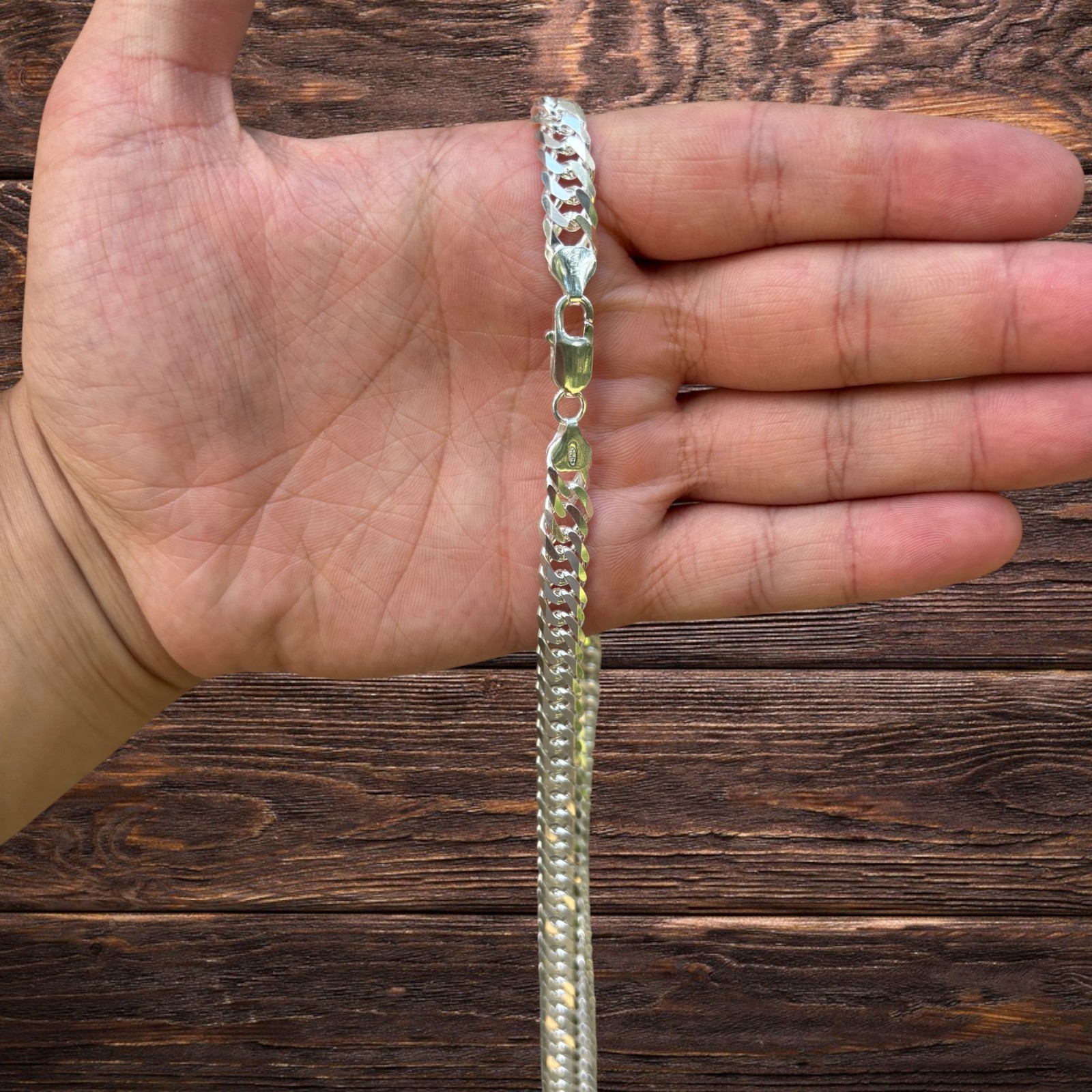8mm Double Curb Link Chain Necklace – Solid 925 Sterling Silver MADE IN ITALY