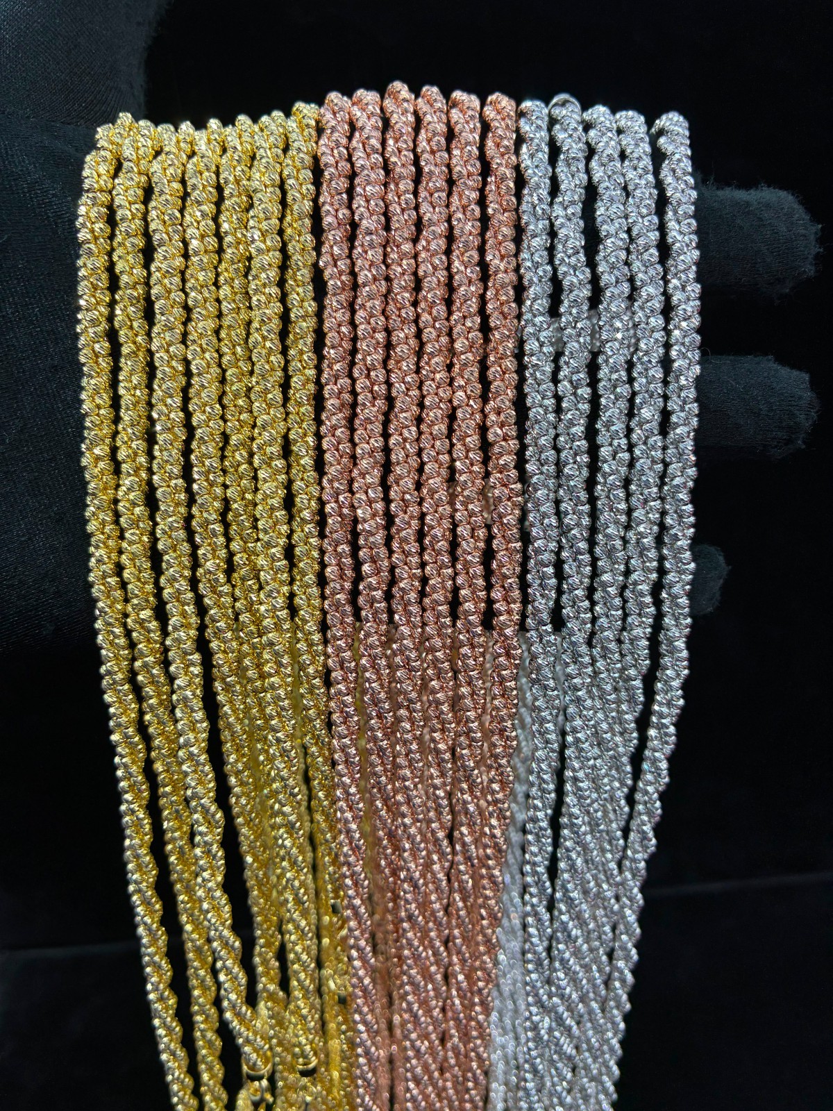 925 Sterling Silver Twisted Moon Cut Chain Necklace Bracelet Rhodium Gold Rose