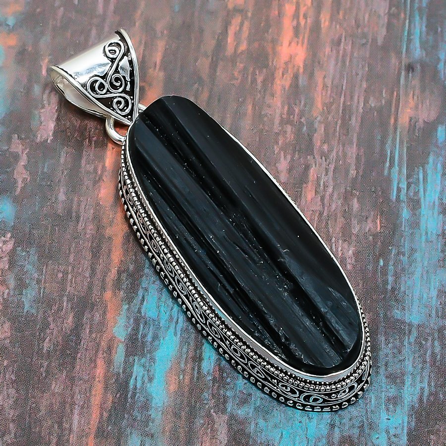 Black Tourmaline Gemstone Handmade Gift Jewelry Pendant 2.36″ t497