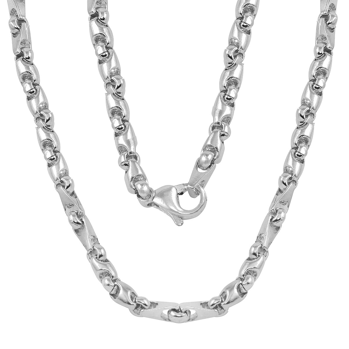 Men’s 14k White Gold Solid Handmade Fashion Link Necklace 20″ 5mm 47.5 grams