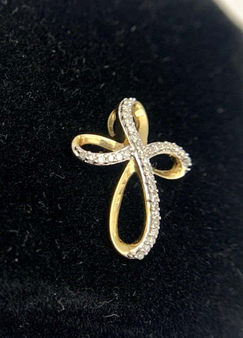10K Gold Cross Necklace Pendant w 30 Diamonds, 18mm x 13, 1g, FREEgfBx$5Valu