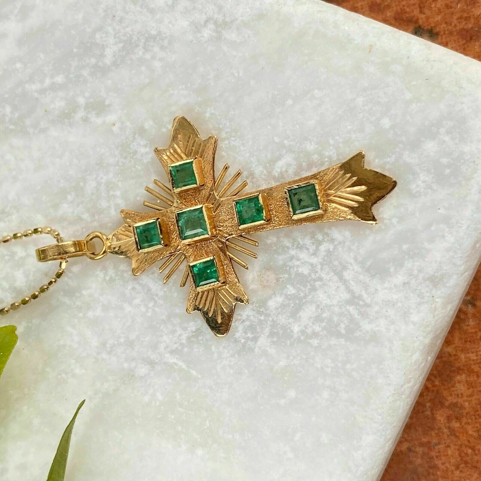 3Ct Princess Cut Lab Created Emerald Cross Pendant For Women 14k Gold Finish