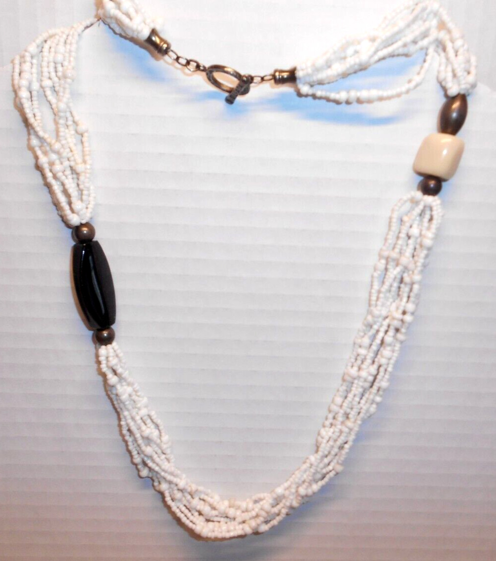 SILPADA Bamboo Coral Black pen shell & White Seed Bead Multi-Strand 32″ Necklace
