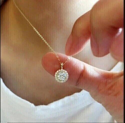 1.80Ct Round Cut Lab Created Diamond Women’s Gift Pendant 14k Yellow Gold Plated