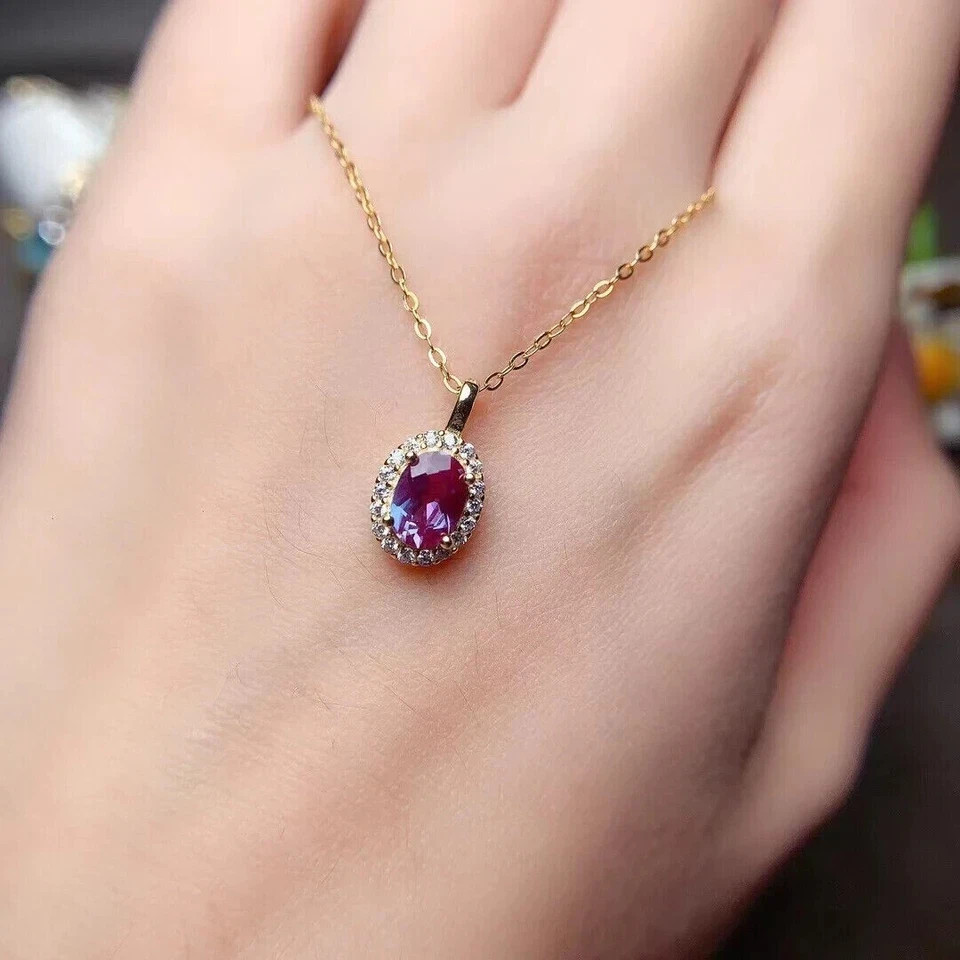 1.50Ct Oval Cut Lab-Created Alexandrite Solitaire Pendant 14K Yellow Gold Plated