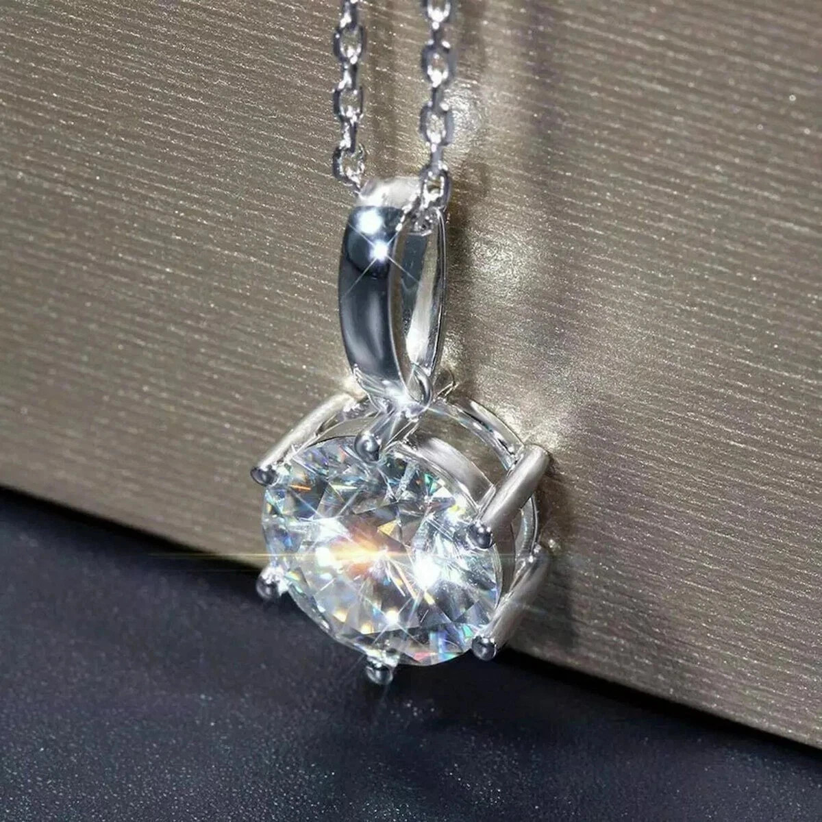 3CT Round Cut Lab Created Diamond Solitaire Pendant 14K White Gold Plated