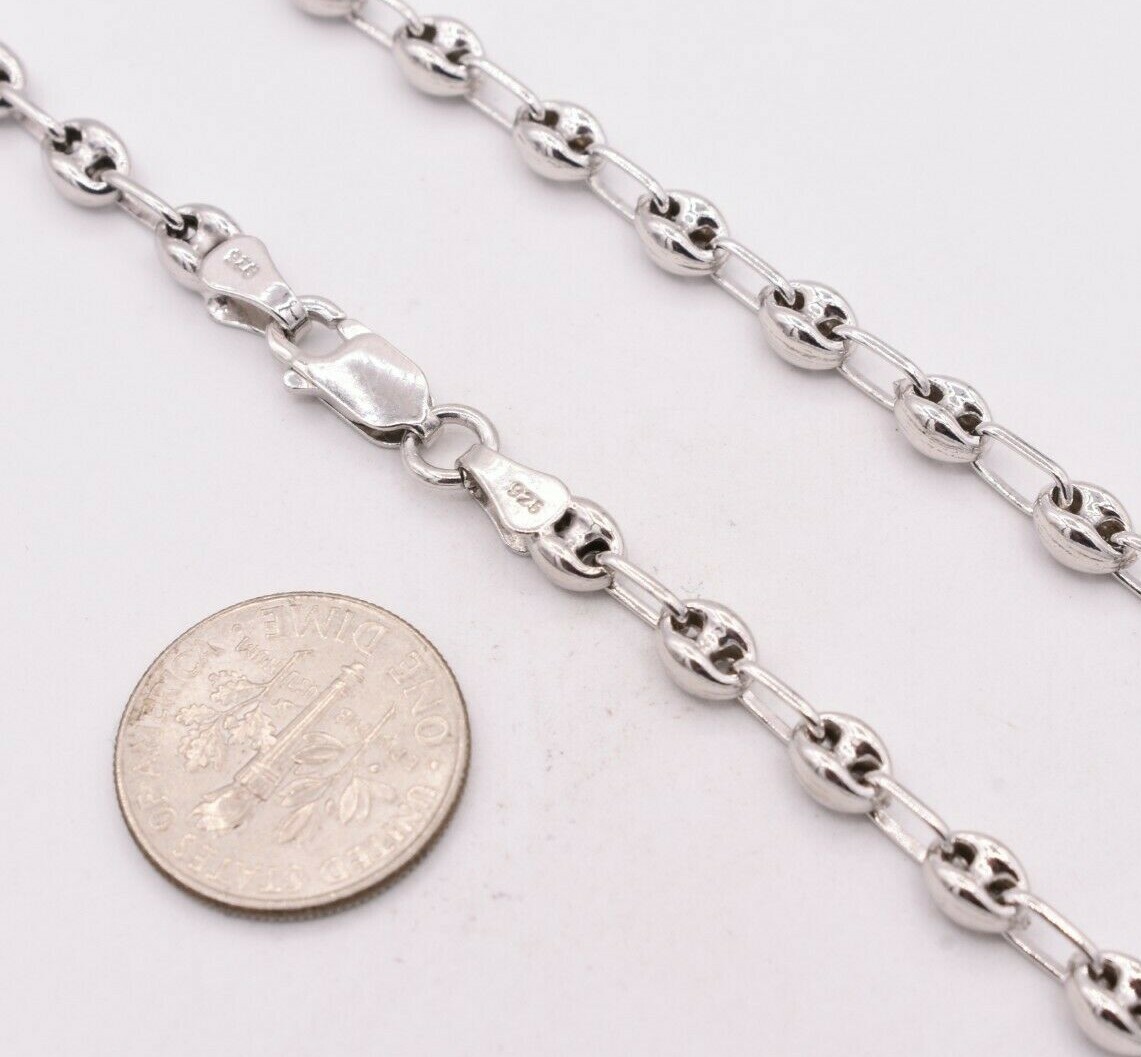 4.5mm Puffed Anchor Mariner Chain Necklace 14K White Gold-Plated Silver 925