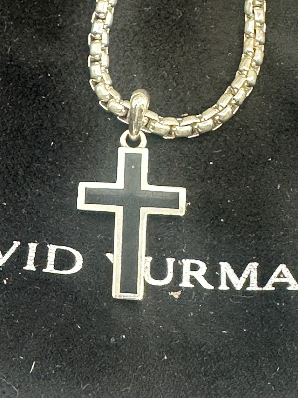 925 David Yurman Exotic Stone Cross Necklace with Black Onyx Sterling Silver