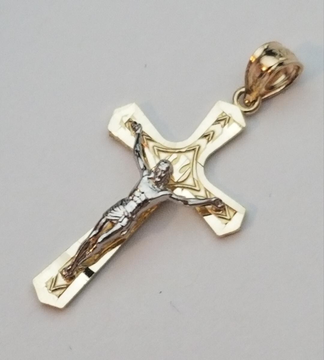 14k Real Solid Two Tone Gold-Yellow and White-Jesus Crucifix Religious Cross Pen