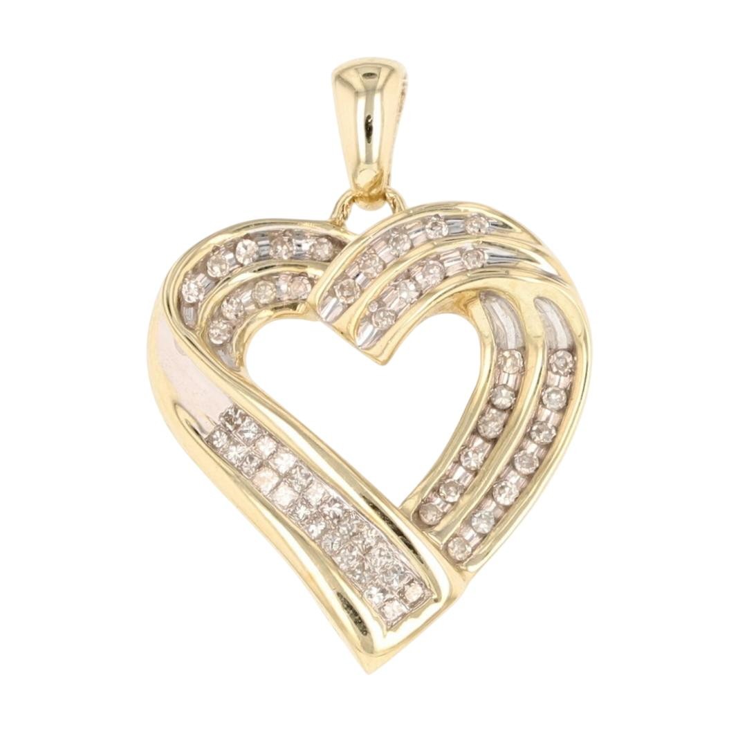 .35ctw Diamond Channel-Set Open Heart Bail Pendant No Chain 10k Yellow Gold