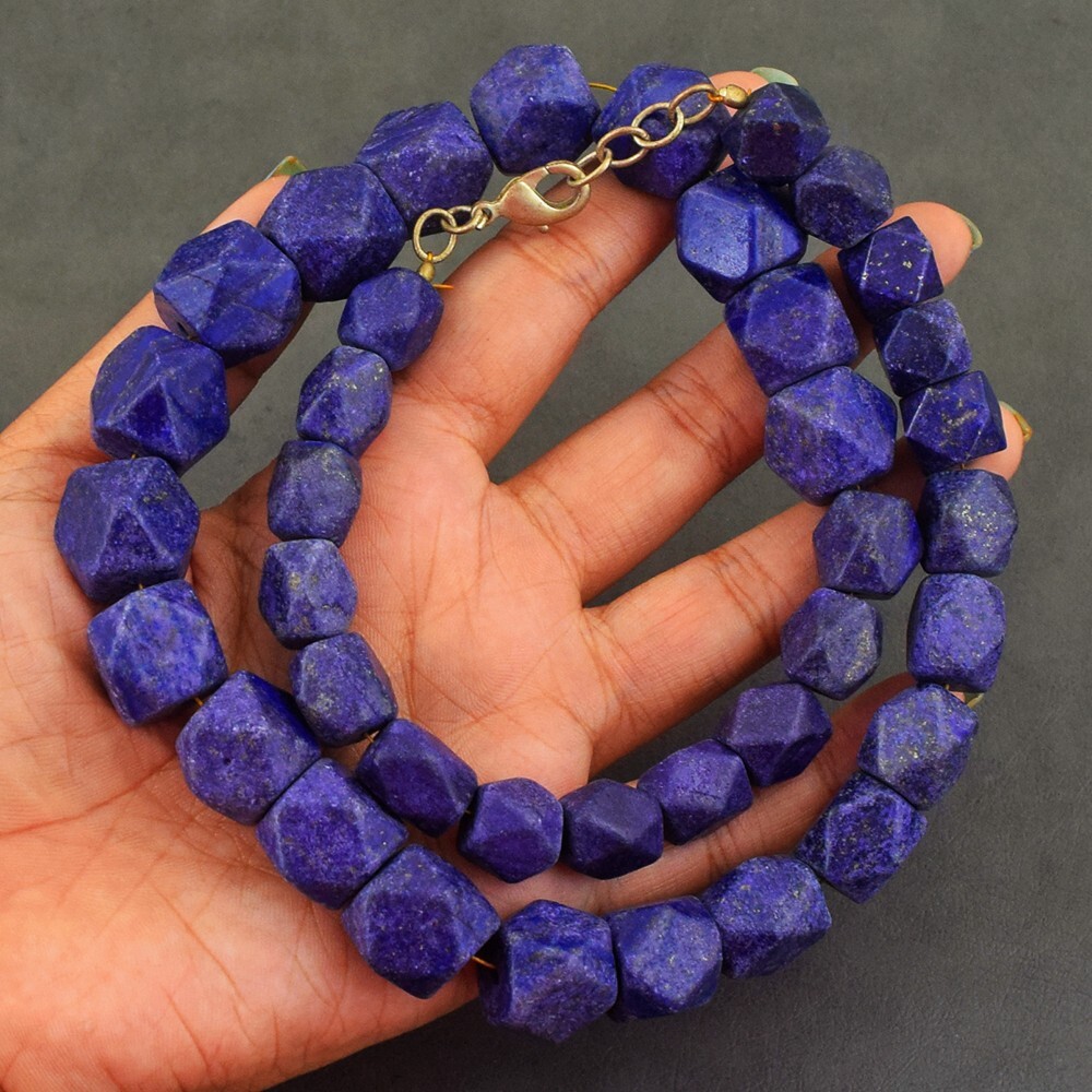 Lapis Lazuli With Gold Flakes Hexagon Shape 855 Cts Beaded Necklace AK 32 E528