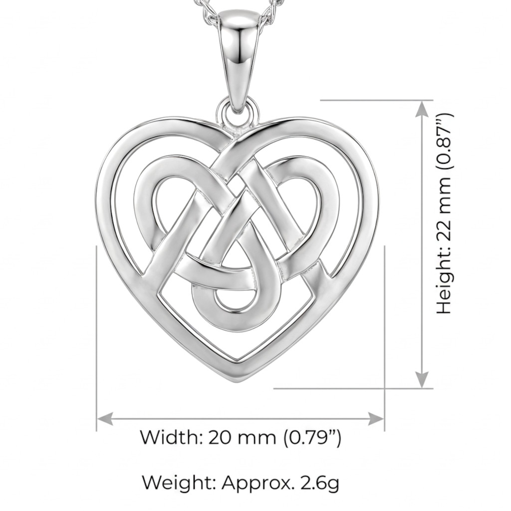 Sterling Silver Celtic Heart Necklace 925 Pendant 18″ Chain Gift Box Women