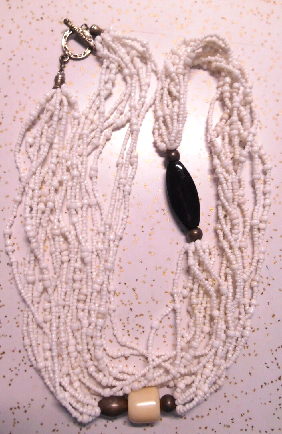 SILPADA Bamboo Coral Black pen shell & White Seed Bead Multi-Strand 32″ Necklace