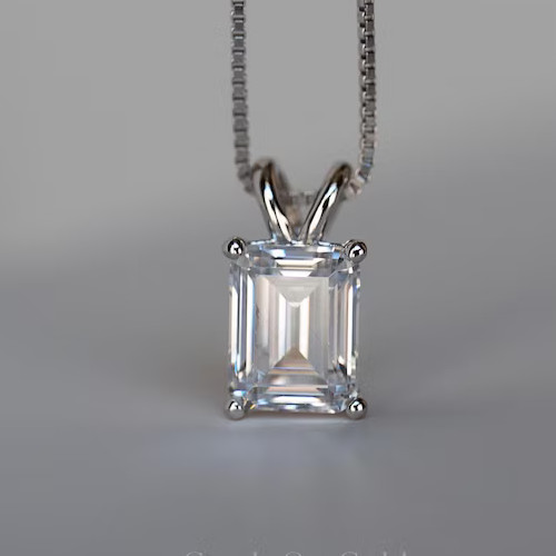 4.00Ct Emerald Lab Grown Diamond VS1 Solitaire Necklace Pendant 14k White Gold