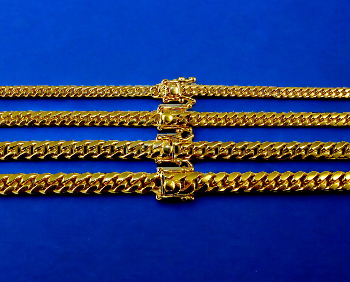 18K Yellow Gold SOLID Miami Cuban Link Necklace Chain Real Gold 4mm-7.5mm 16-30″