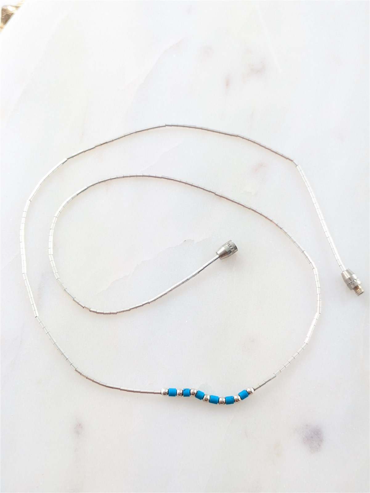 Vintage Solid Sterling Liquid Silver Beaded Turquoise Necklace 2 Grams