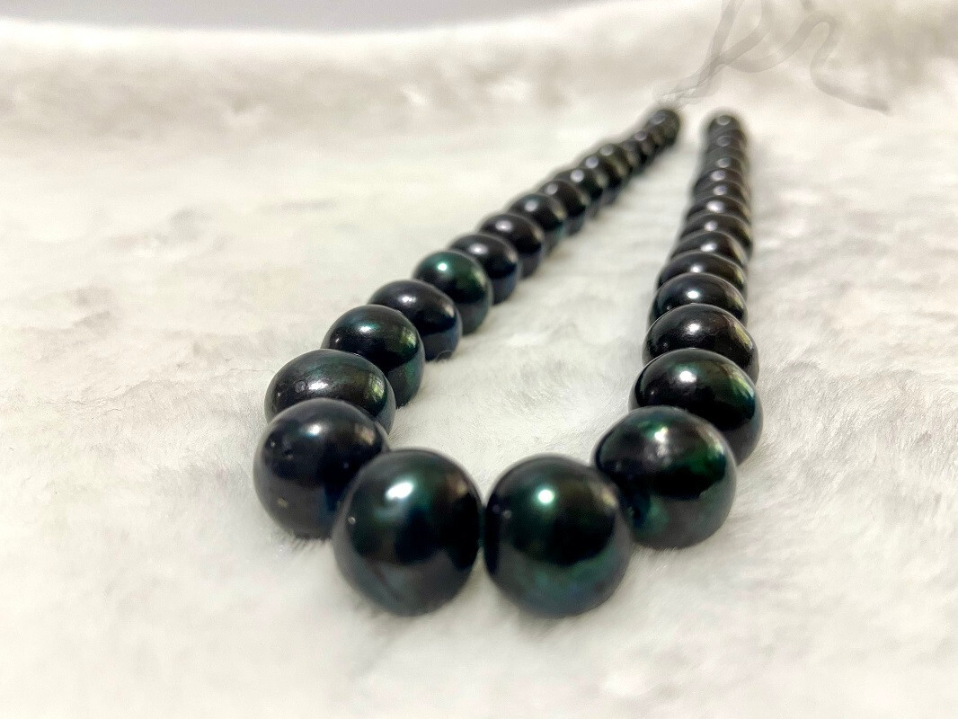 HUGE 17″12-15MM natural south sea genuine dark black near round pearl necklace 6