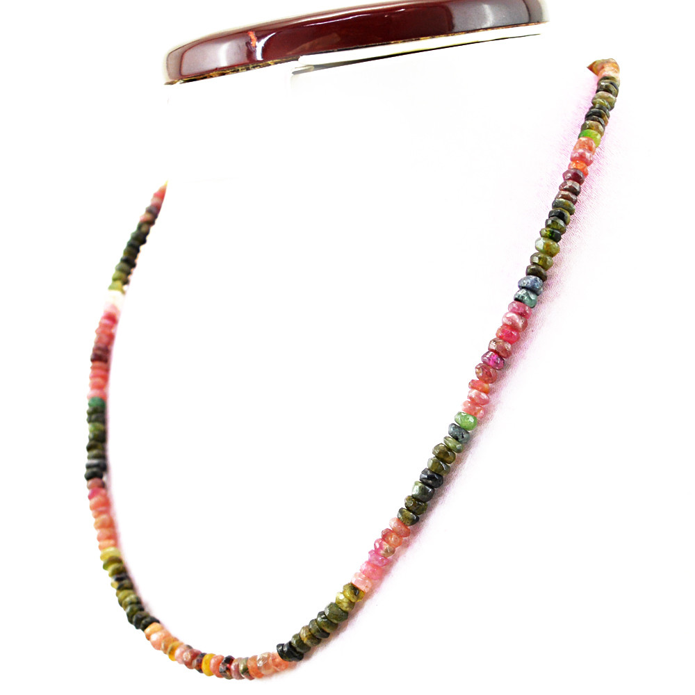 111.50 Cts Watermelon Tourmaline Round Cut Beads Singel Strand Necklace (DG)