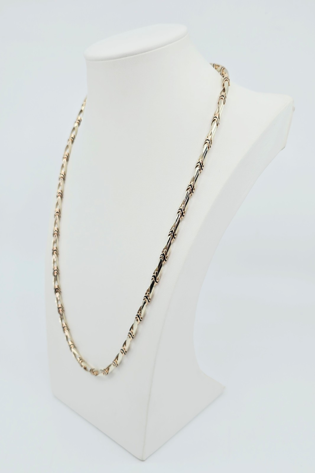 Fancy 14K Two Tone Multi Color Gold Custom Enamel Link Chain Necklace – 24.25″ L