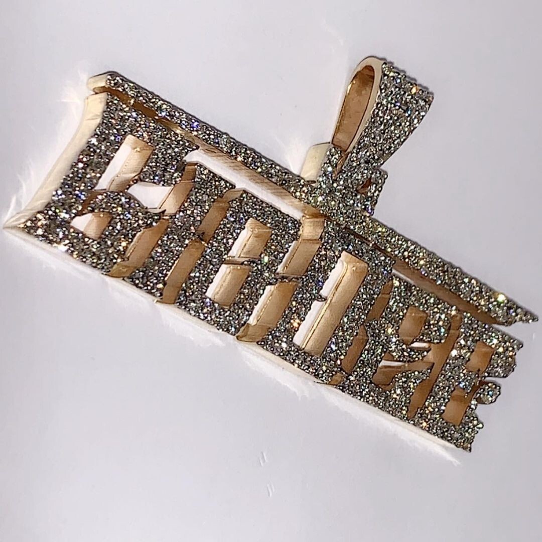 2.90Ct Moissanite Men’s Customize Initial Letter Pendant 14K Yellow Gold Plated