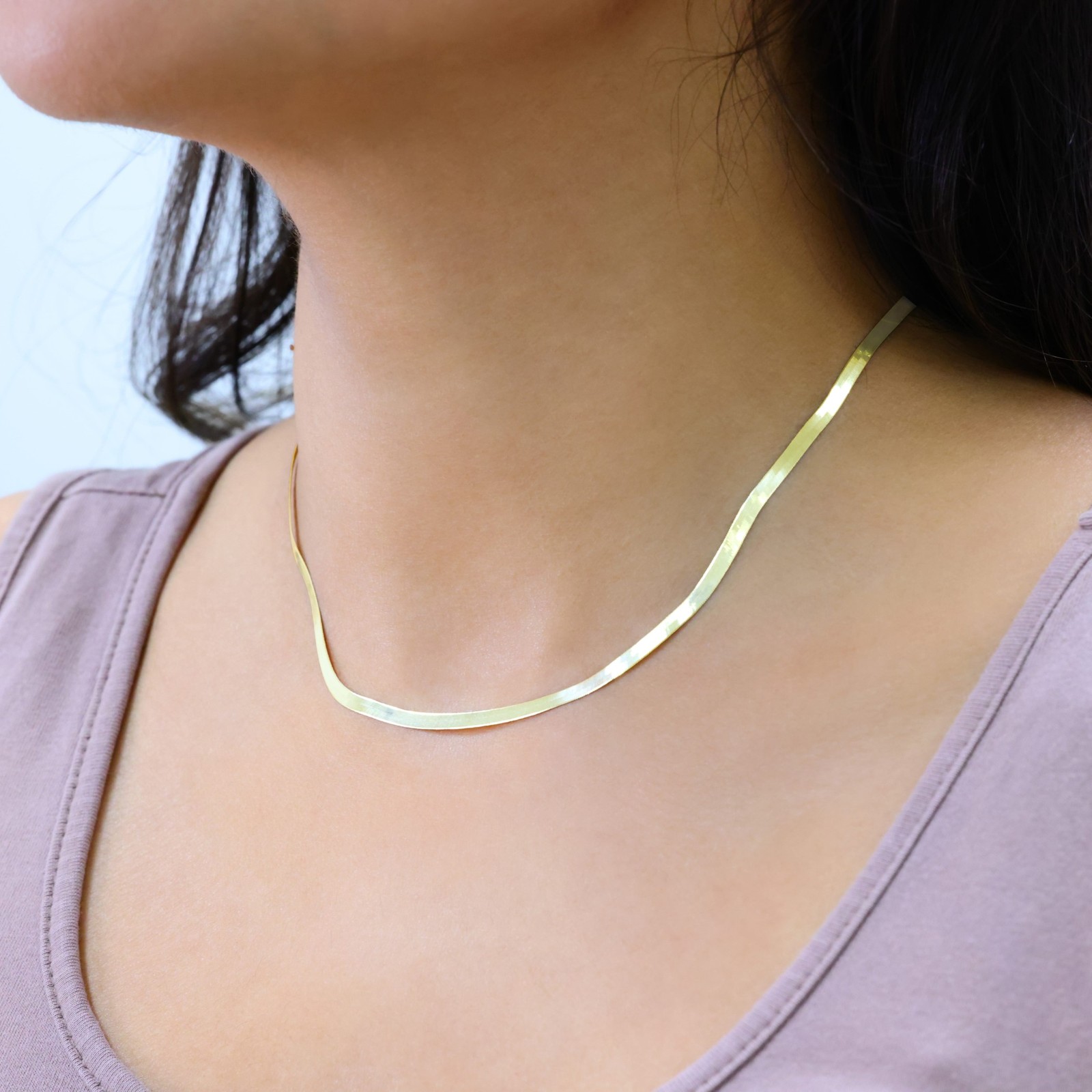 10K Yellow Gold Solid 3mm High Polish Herringbone Chain Womens Necklace 16″- 24″