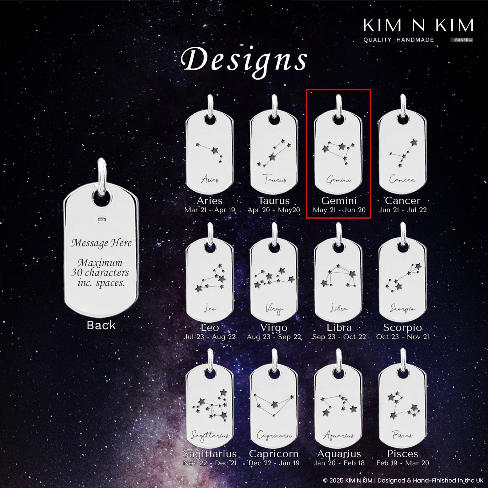 Gemini Necklace for Him – Personalised Sterling Silver Gift for May & June