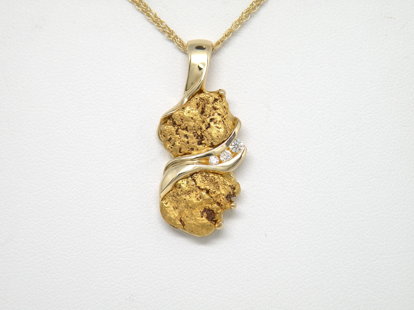 Genuine 14k Gold, Natural gold nuggets, Diamond Pendant New