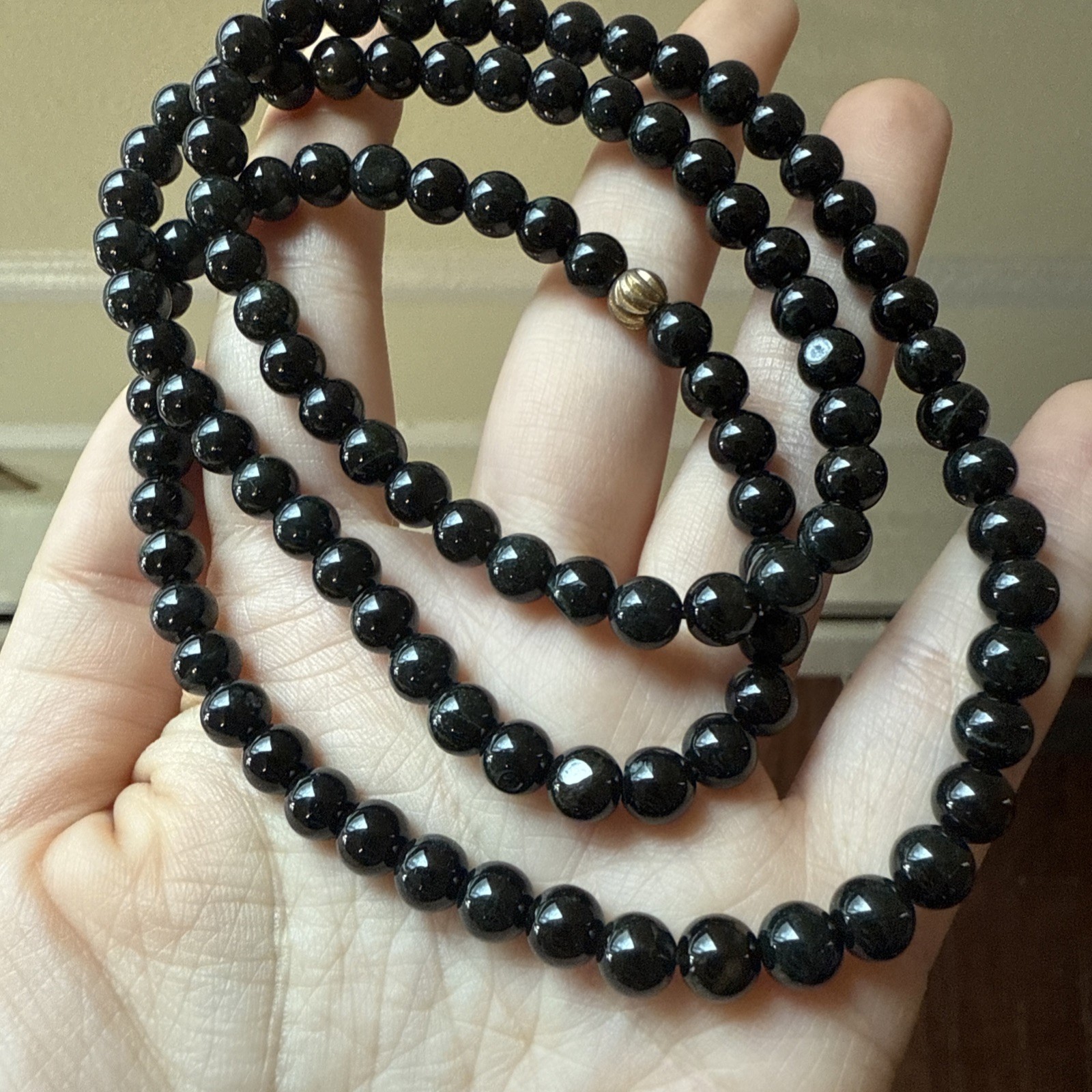 untreated Myanmar Grade A Black Jadeite Long Beaded Necklace 6.2 Mm 6 Mm