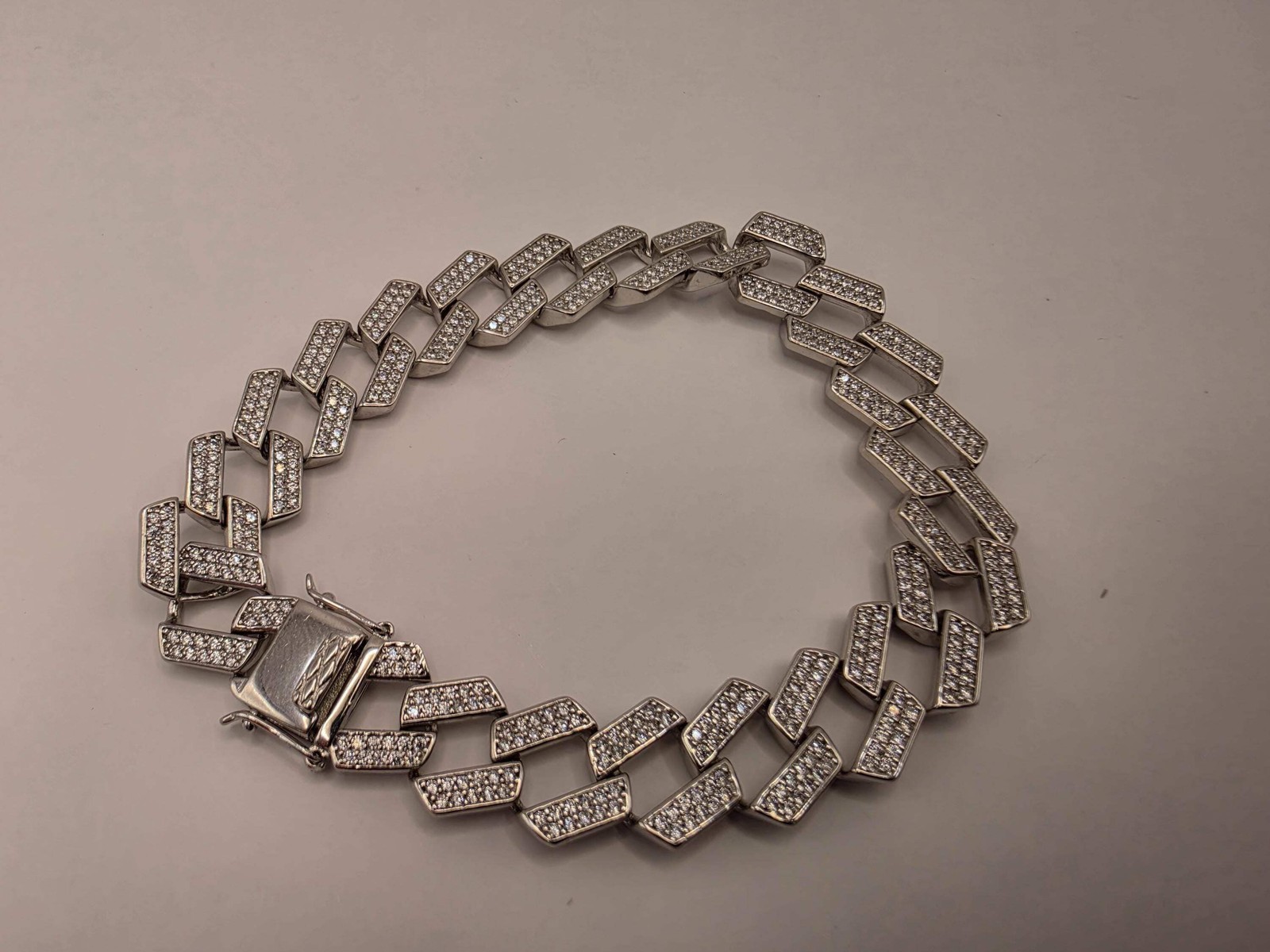 Sterling Silver Pave Cuban Link Bracelet | 925 Silver Iced Out Chain Bracelet 8