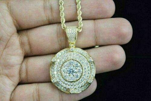 3.20 Ct Round Cut VVS1 Diamond Medallion Pendant Pave Charm 14K Yellow Gold Over