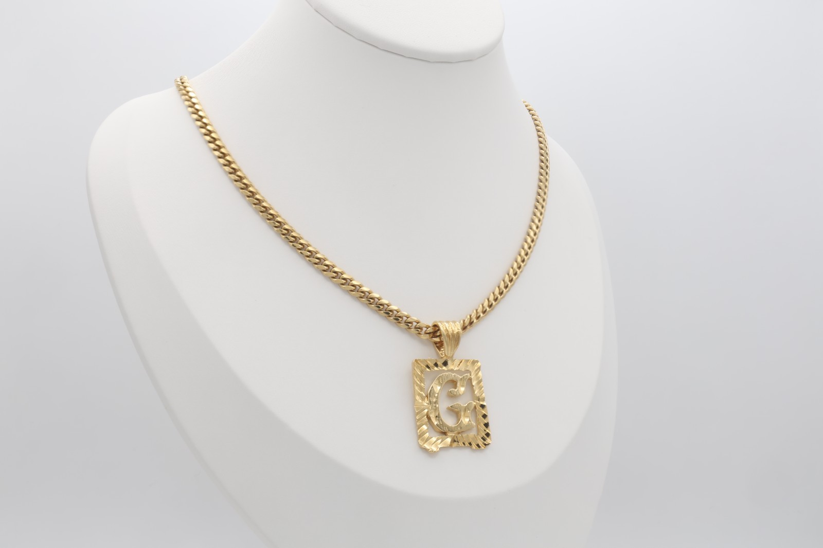 Gold Initial Necklace, 14k Heavy Plated Gold, 3mm Rope Style Chain
