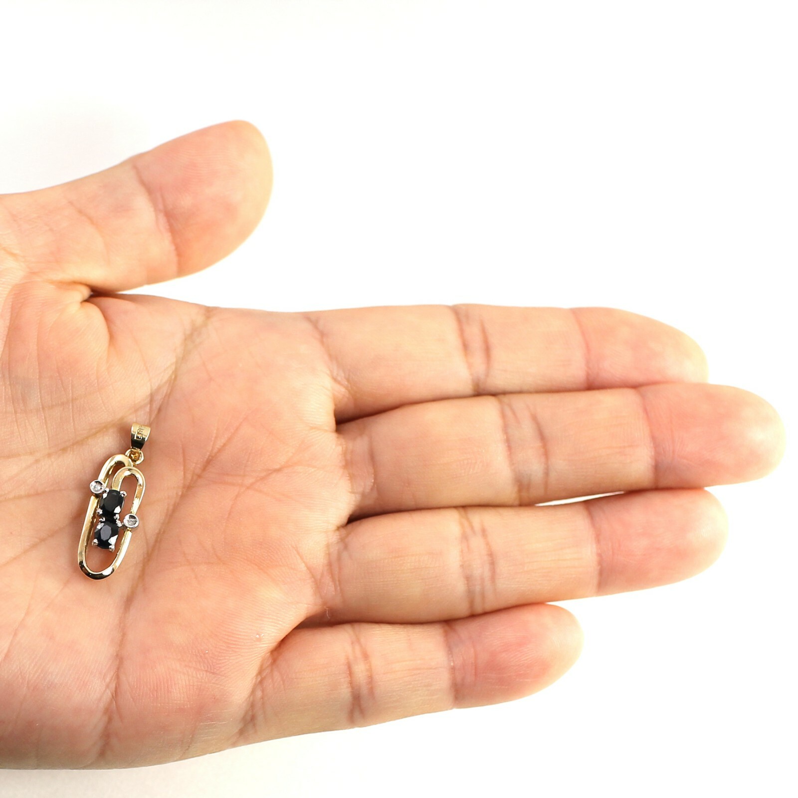 Unique Design 14KT Yellow Solid Gold Genuine Diamond Sapphire Pendant TPJ