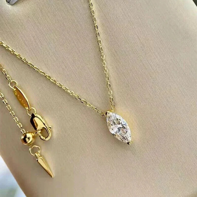1.35Ct Marquise Cut Lab-Created Diamond Solitaire Pendent 14K Yellow Gold Plated