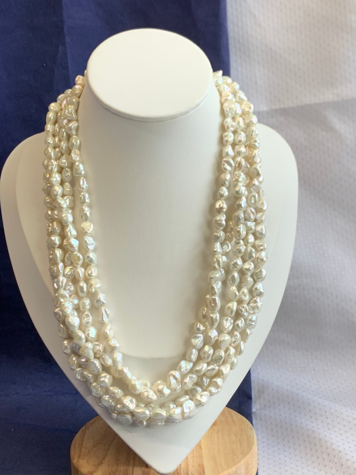 Sterling Silver Clasp Pearl Necklace 20″ Fine Jewelry 4 Strand Lobster Clasp