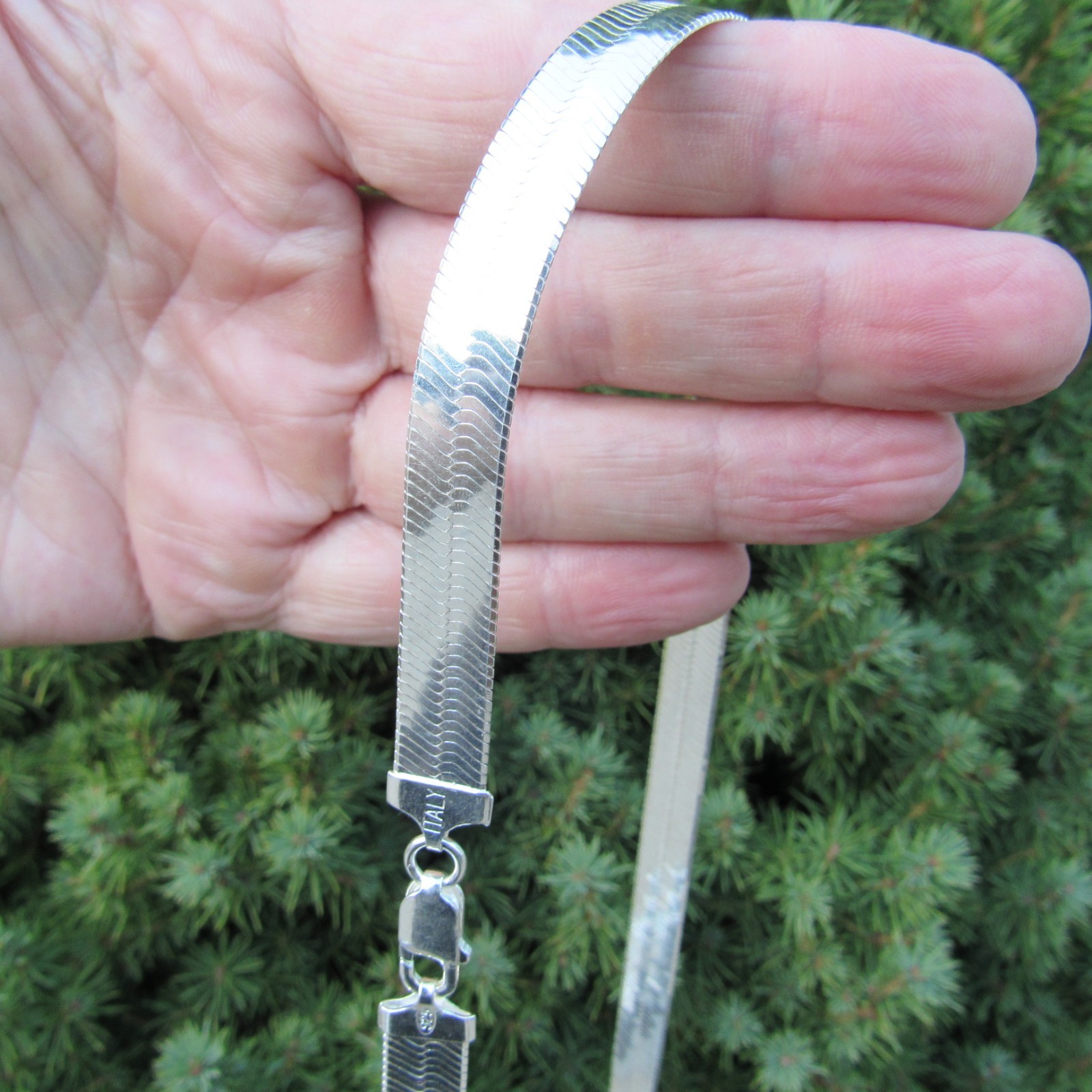 Solid 925 Sterling Silver Italian Herringbone Flexible Chain Necklace / Bracelet