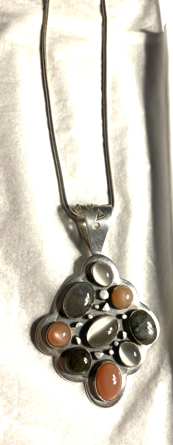 Jay King Mine Finds Multi Stone Pendant On 21 Inch Thick Sterling Silver Chain