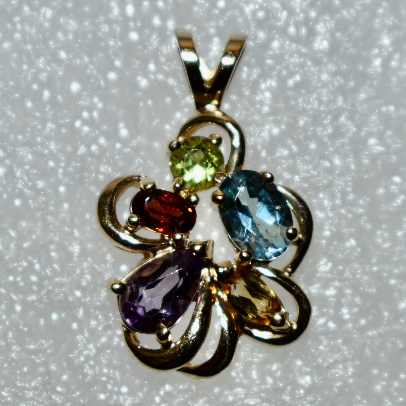 Multi Gemstone 14K Gold Pendant Garnet—Topaz—Citrine—Amethyst—Peridot 3.66 gm