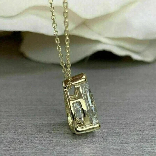 3Ct Pear Cut Lab-Created Diamond Solitaire Pendant Chain 14K Yellow Gold Plated