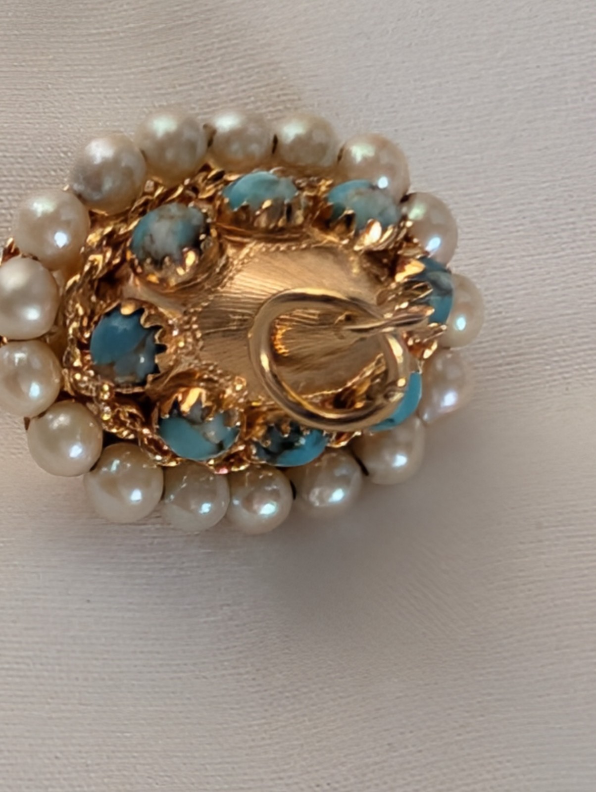 18K Gold ~ETRUSCAN STYLE LAPIS PEARL TURQUOISE~ Fob Charm Pendant