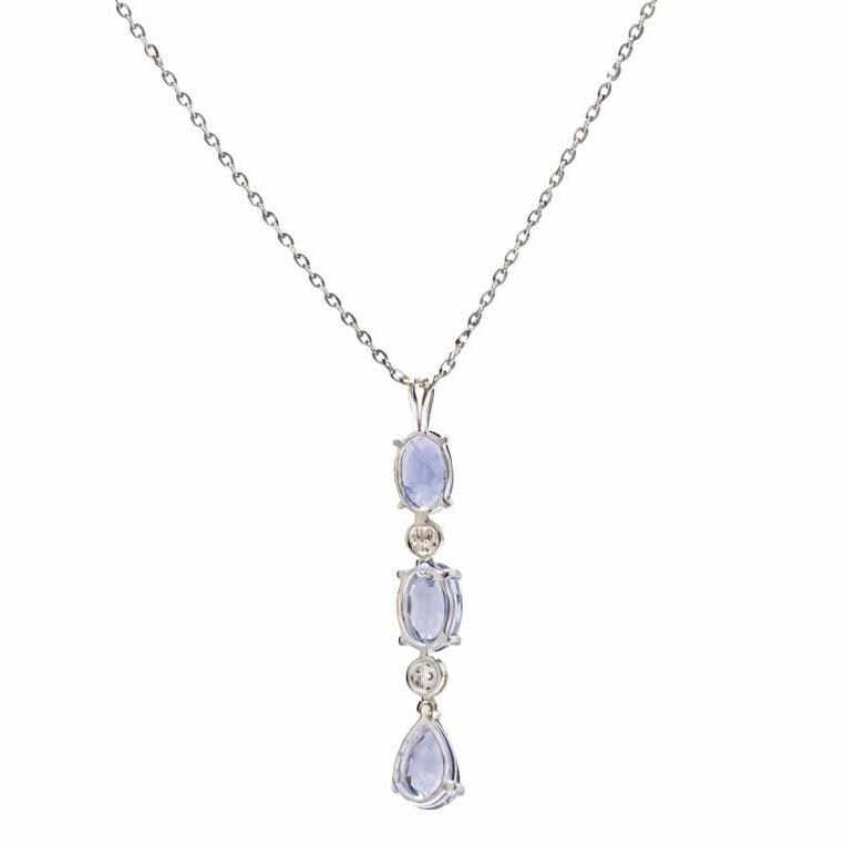 1.74 ct Natural Sapphire Oval Pear Pendant Necklace 14K Gold Natural Diamonds