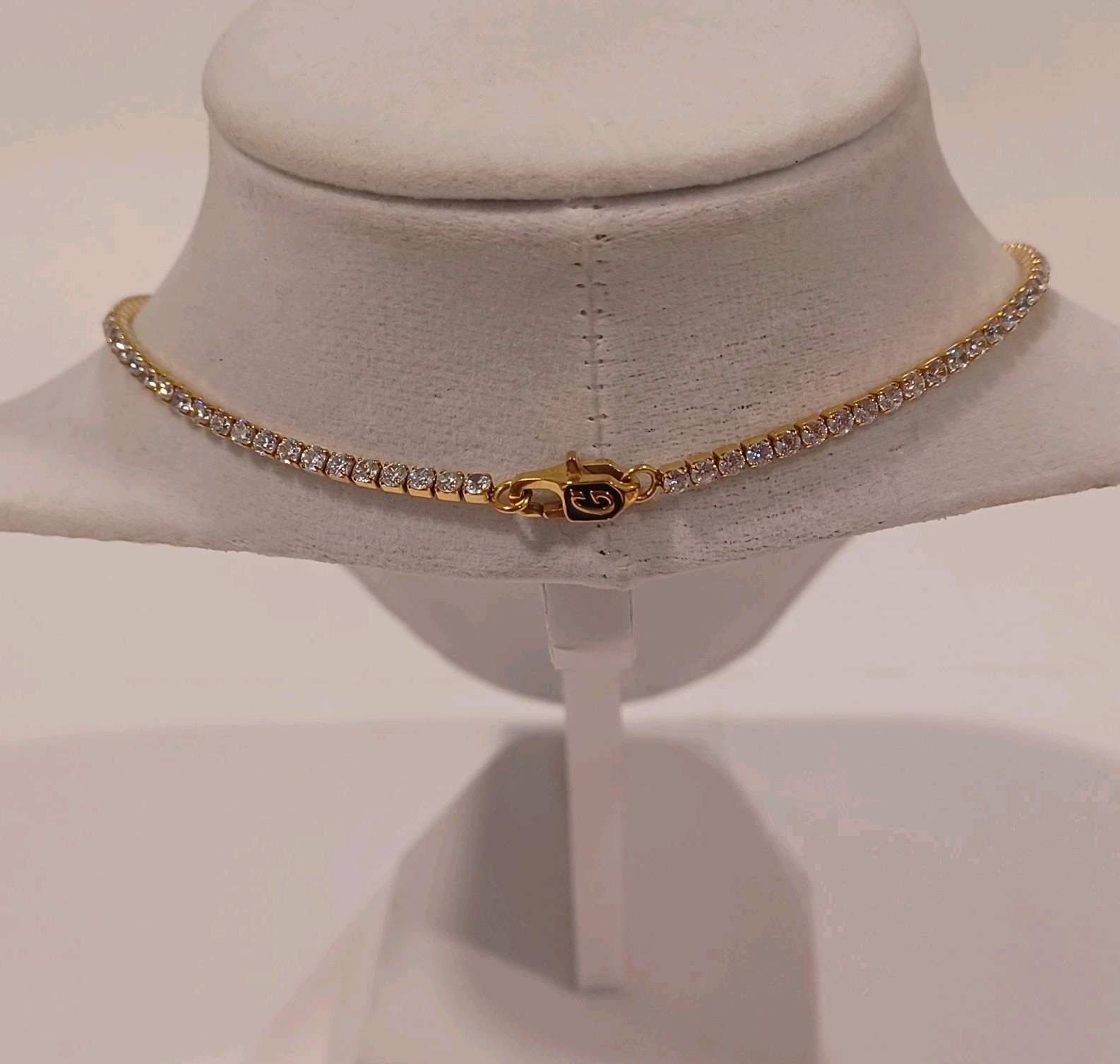 The GLD Shop Gold And Moissanite Tennis Necklace 16″ Prong Set Gold Plated